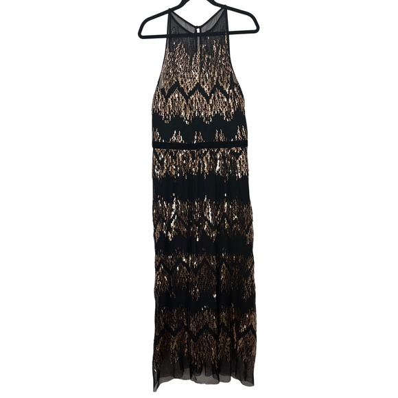 Vince Camuto Dresses & Skirts - Vince Camuto Black Gold Sequin Embellished Halter Maxi Dress Size 12